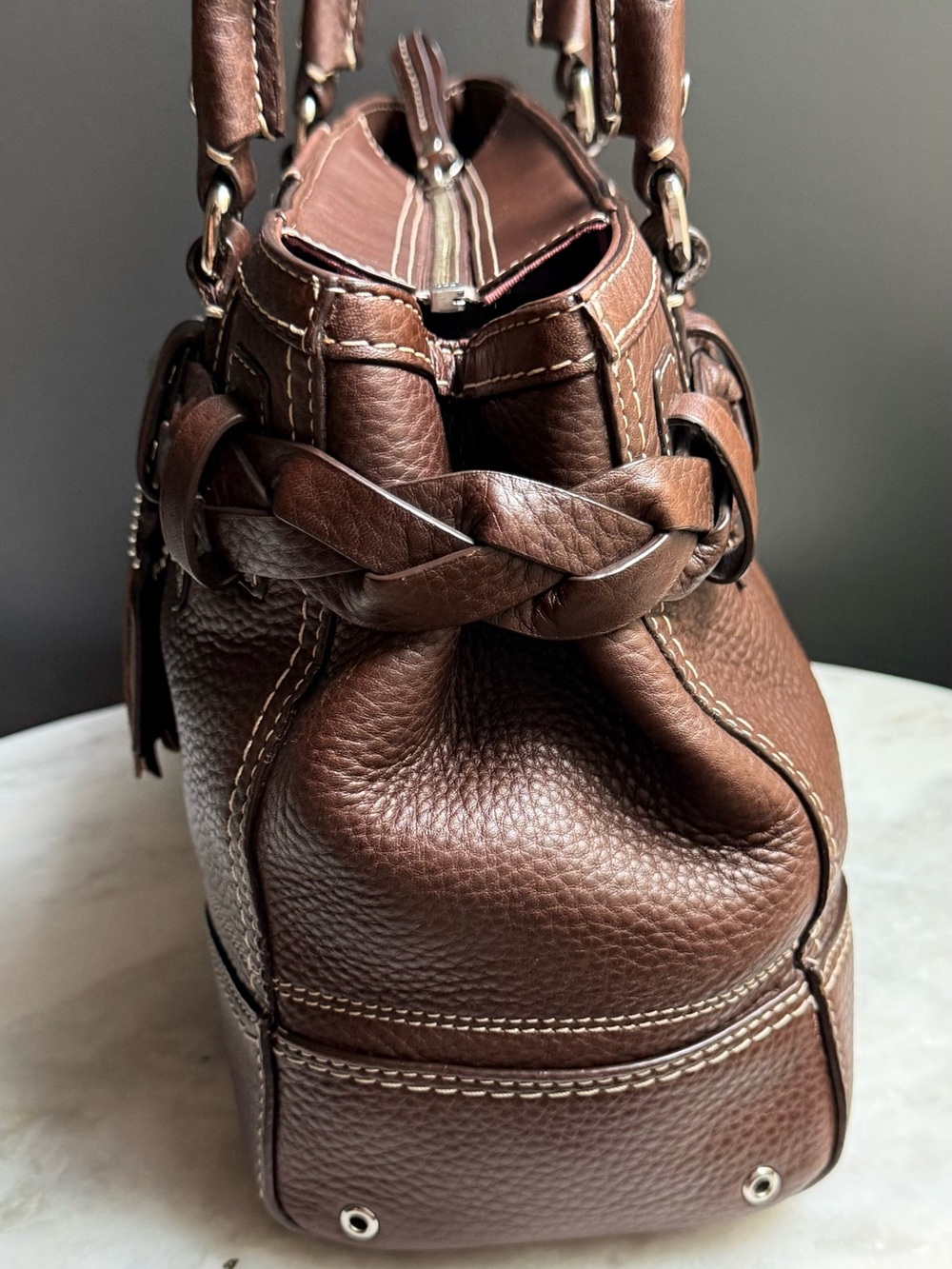 Coach Hamptons Leather Carryall Satchel w/Braided Belt Detail F13084 - Picture 4 of 12